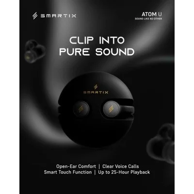 Smartix Atom U Open Ear Clip On Wireless Earbuds - Black